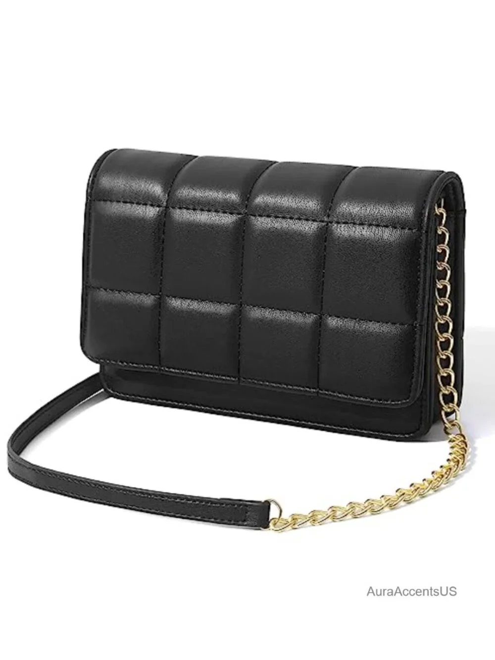 Quilted PU Leather Mini Crossbody Wallet Chain Shoulder Phone Purse
